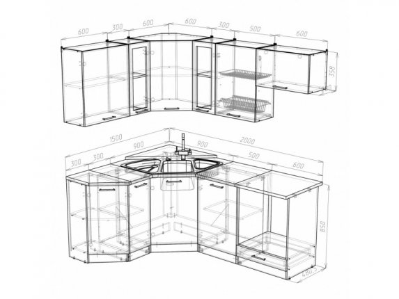 Кухонный гарнитур Лира Мега Оптима угловой 1500х2000