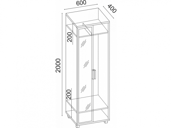 Шкаф с зеркалом 600 Вест М04 ШхВхГ 600х2000х400 мм